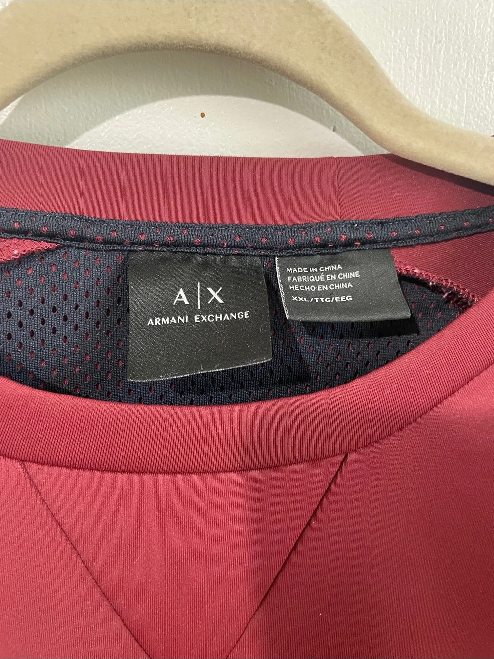 Armani Exchange Men's Maroon Crewneck Sweatshirt with Logo Sleeve Tape